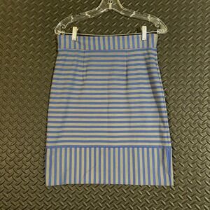 Anthropology Plenty by Tracy Reese Blue Gray Stripe Pencil Midi Skirt Women Sz 6